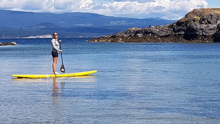 拉娜站起来在温哥华岛玩桨板