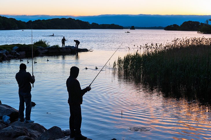 日落时分，在基拉尼国家公园附近的湖中钓鱼