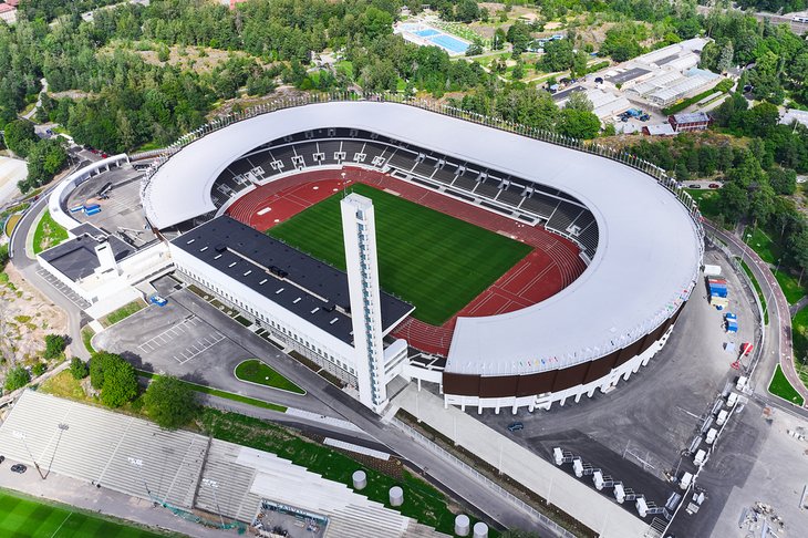 赫尔辛基奥林匹克体育场的鸟瞰图